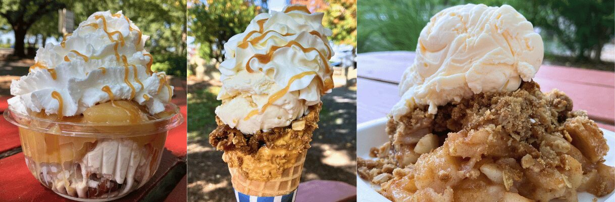 Apple crisp, apple crisp cones, apple sundaes and more!